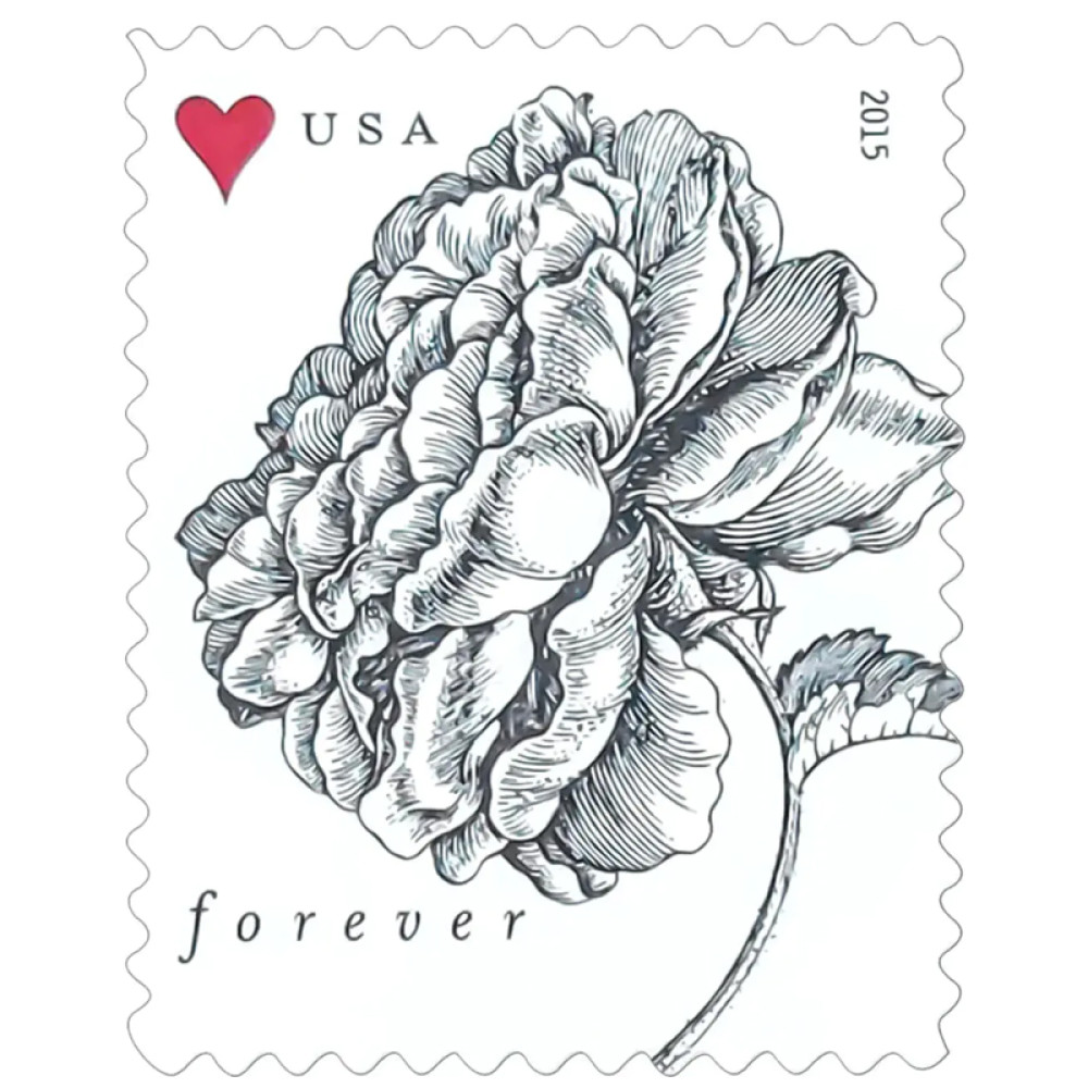 (2015) Vintage Rose Pane Wedding Forever Postage Stamps